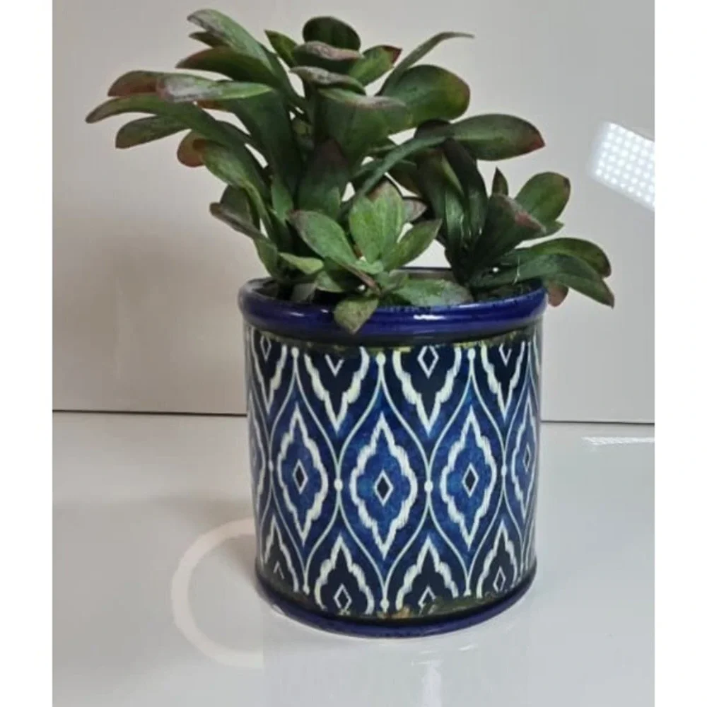 Handcrafted Artificial Succulent in Blue Pot – Unique Decor, No Water Needed!